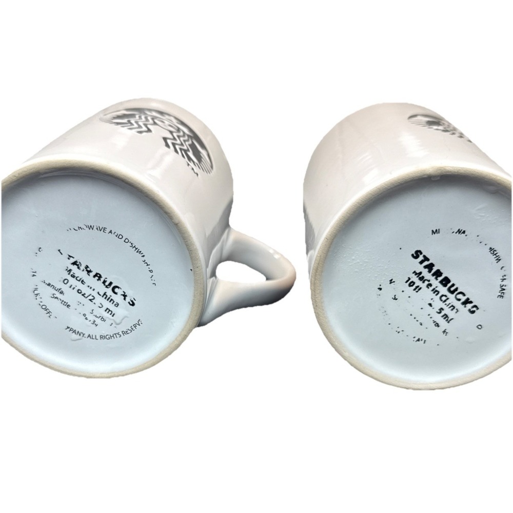 Starbucks 2013 White 14 oz 2 Coffee Mugs Cups Classic Logo Black White Pair - Picture 2 of 8